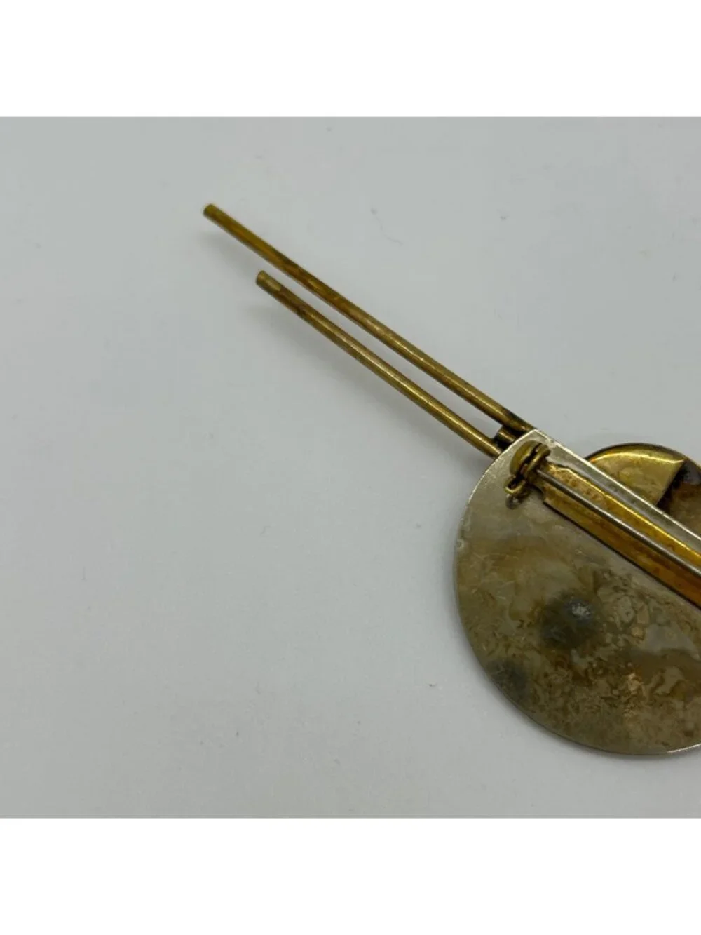 Vintage 1980s Modernist Silver-tone  & Brass Geometric Brooch Art Pin Mixed Meta - Picture 9 of 14